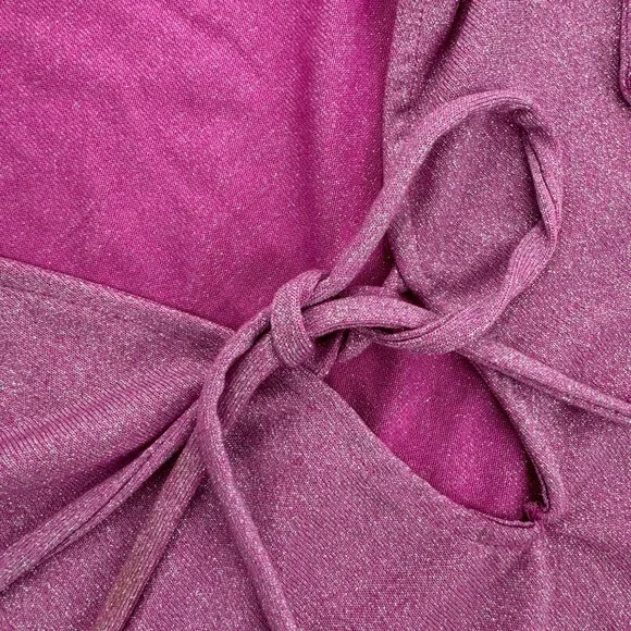 Free People Women's XS Sparkly Pink Metallic Crop Top With Adjustable Ties - Picture 7 of 12